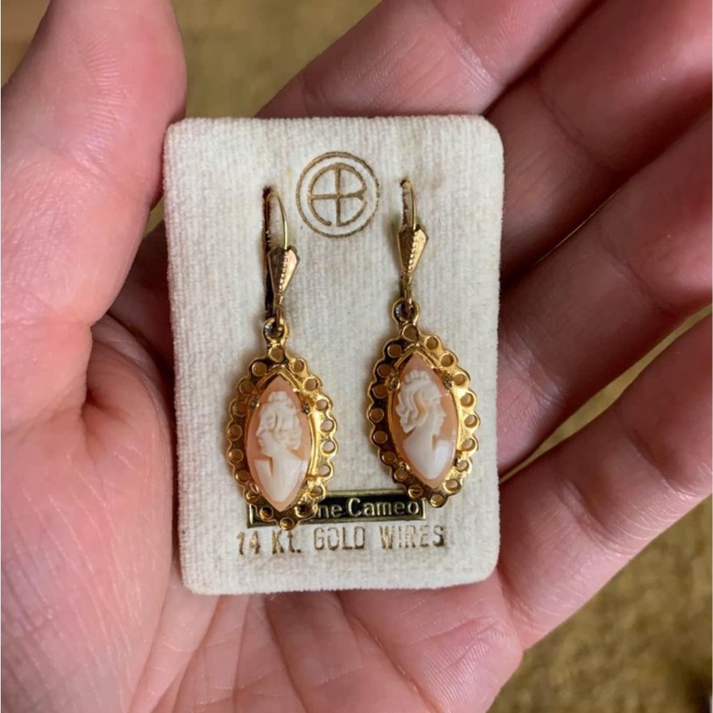Vintage Cameo Earrings with 14k Gold Wires - Picture 1 of 2